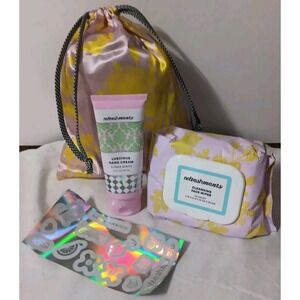 Refreshments Toiletry Bag 30 Cleansing Face Wipes Luscious Hand Cream 2 Oz Gift